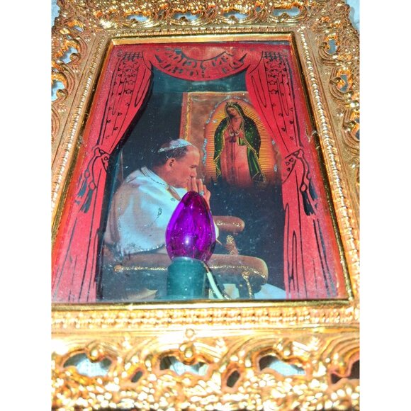 Vintage Pope John Paul II & Our Lady Of Guadalupe Lighted Wall Picture Frame - Picture 2 of 11